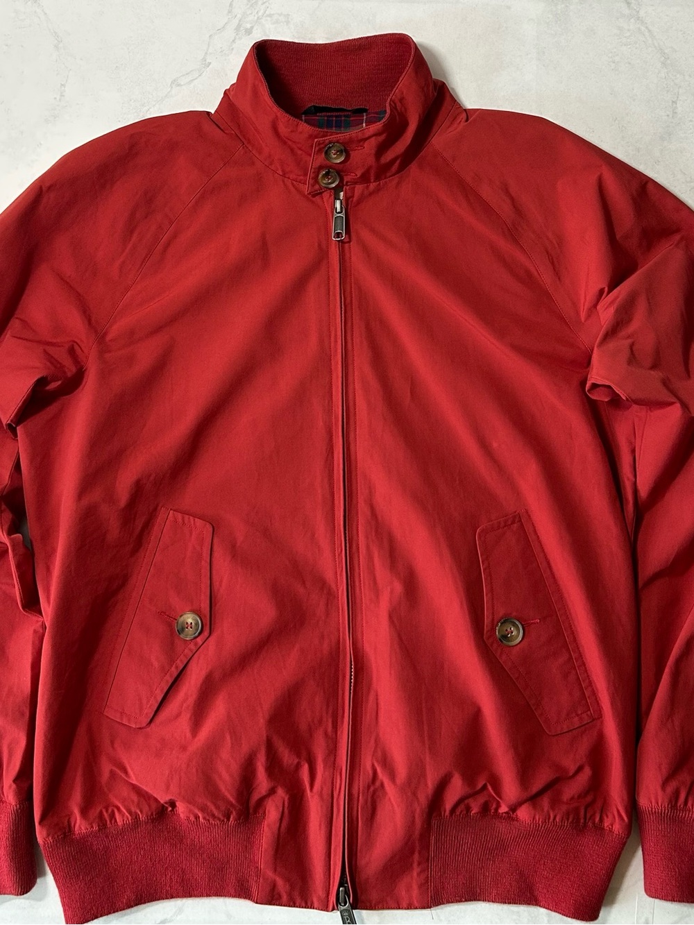 Baracuta G9 Harrington Jacket Red Size 38 Made in England Tartan Lined Mens